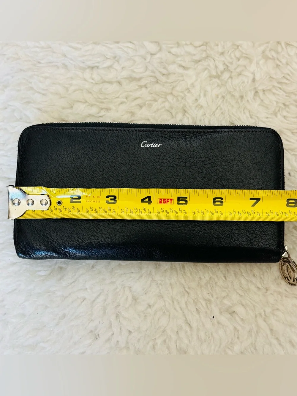 Cartier Black Leather Zip Around Flap Back Pocket Long Wallet w/ Booklet